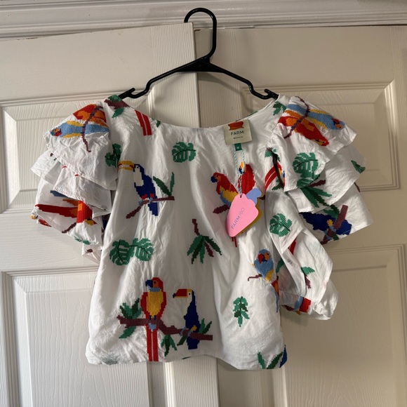 NWT FARM Rio Crotchet Parrot Ruffle Crop Top - Picture 6 of 7